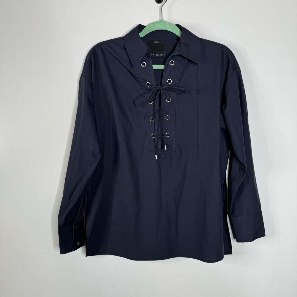 C/MEO Collective Lace Up Navy Blouse Size‎ Xsmall